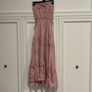 Amazon Backless Maxi Dress Spaghetti Strap Sleeveless Tiered Swing Dress Pink XS